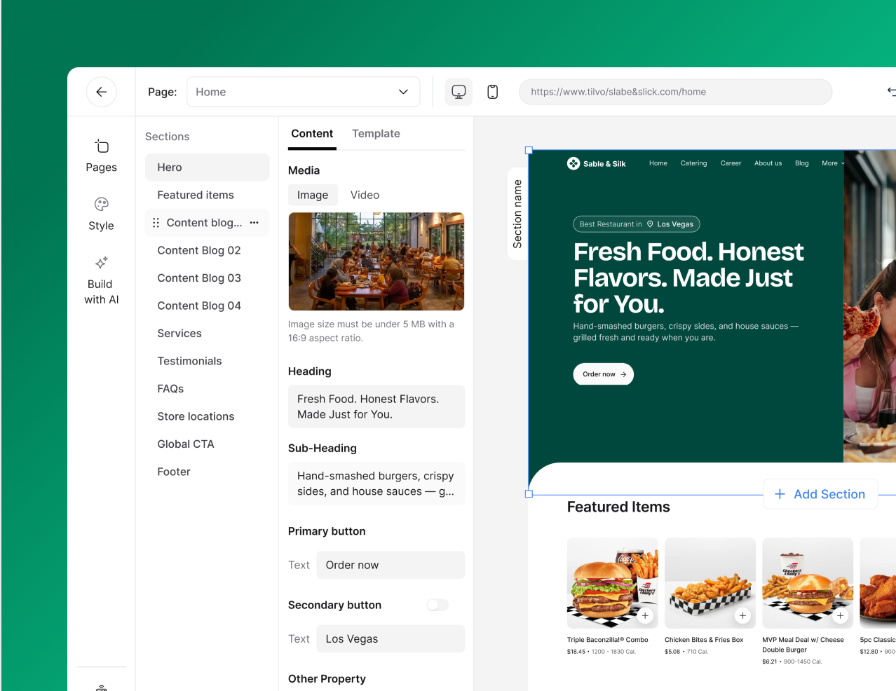 Restaurant website and local search experience